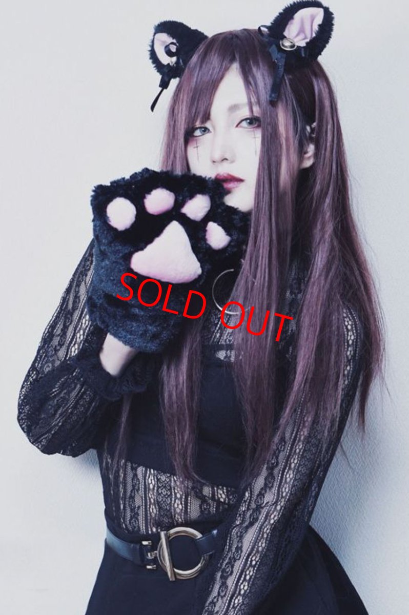 画像1: 萌え猫変身4点セット☆鈴付き猫耳カチューシャ＆肉球グローブ＆しっぽセット＆鈴付き首輪 (1)