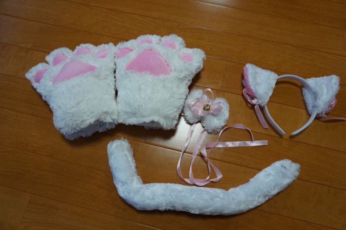 画像5: ≪廃盤特価≫萌え猫変身4点セット☆鈴付き猫耳カチューシャ＆肉球グローブ＆しっぽセット＆鈴付き首輪 (5)