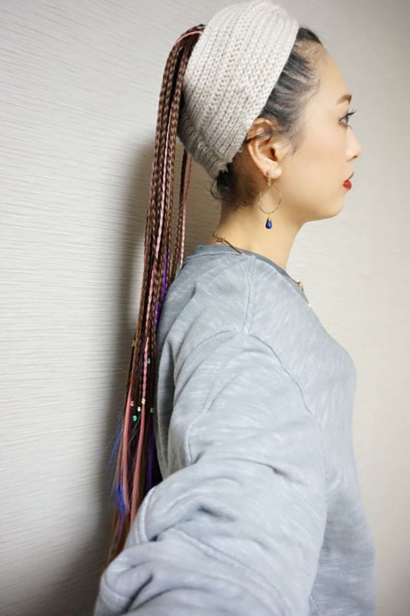 画像13: リボン紐付きカラフルブレイズ編みポニーテールウィッグ【全5色】 (13)