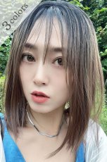 画像1: front lace wig☆エアリーバングCカールロブ【根元黒染め×キャラメルベージュ】 (1)