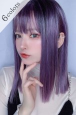 画像1: 【SALE】切りっぱなしストレートセミロング【根元黒mixアッシュグレープパープルブラウンmix】 (1)