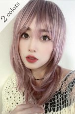 画像1: 【SALE】シースルーバング☆小顔レイヤーミディ【根元黒mix×シュガーピンク】　 (1)