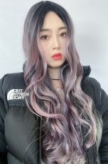 画像8: 【SALE】幅広つむじ☆産毛付き☆抜け感大人グラムウェーブロング【根元黒染め×ラベンダー×ダークグレー】 (8)
