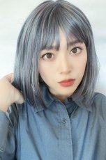 画像2: 【SALE】ぱっつん前髪☆シンプルベーシックボブ【根本黒mix×アメジストパープルグレー】 (2)