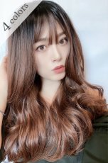 画像1: ふかし加工☆オルチャン風シースルーバングフェミニンカールロング【根元黒染め×マロンブラウン】 (1)
