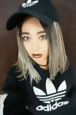 画像11: I　型つむじ☆センター分け☆ブレイズ編みミディ【根元黒染め×プラチナゴールド】 (11)