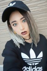 画像12: I　型つむじ☆センター分け☆ブレイズ編みミディ【根元黒染め×プラチナゴールド】 (12)