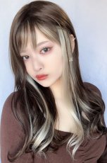 画像3: 【SALE】ふかし加工☆フリンジバング＆サイドインナーカラーゆるカールロング【002R×インナーカラープラチナゴールド】 (3)