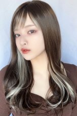 画像5: 【SALE】ふかし加工☆フリンジバング＆サイドインナーカラーゆるカールロング【002R×インナーカラープラチナゴールド】 (5)