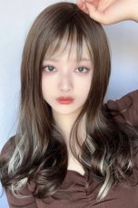画像9: 【SALE】ふかし加工☆フリンジバング＆サイドインナーカラーゆるカールロング【002R×インナーカラープラチナゴールド】 (9)