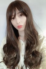 画像3: I型つむじ☆斜め分けランダムゆる巻きウェーブロング【ビターチョコブラウン】　 (3)