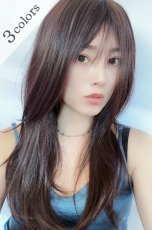 画像1: 《Sサイズ展開あり》極薄ふかし加工✩シースルーバング☆小顔レイヤーエアリーロング【ダークチェリー】 (1)