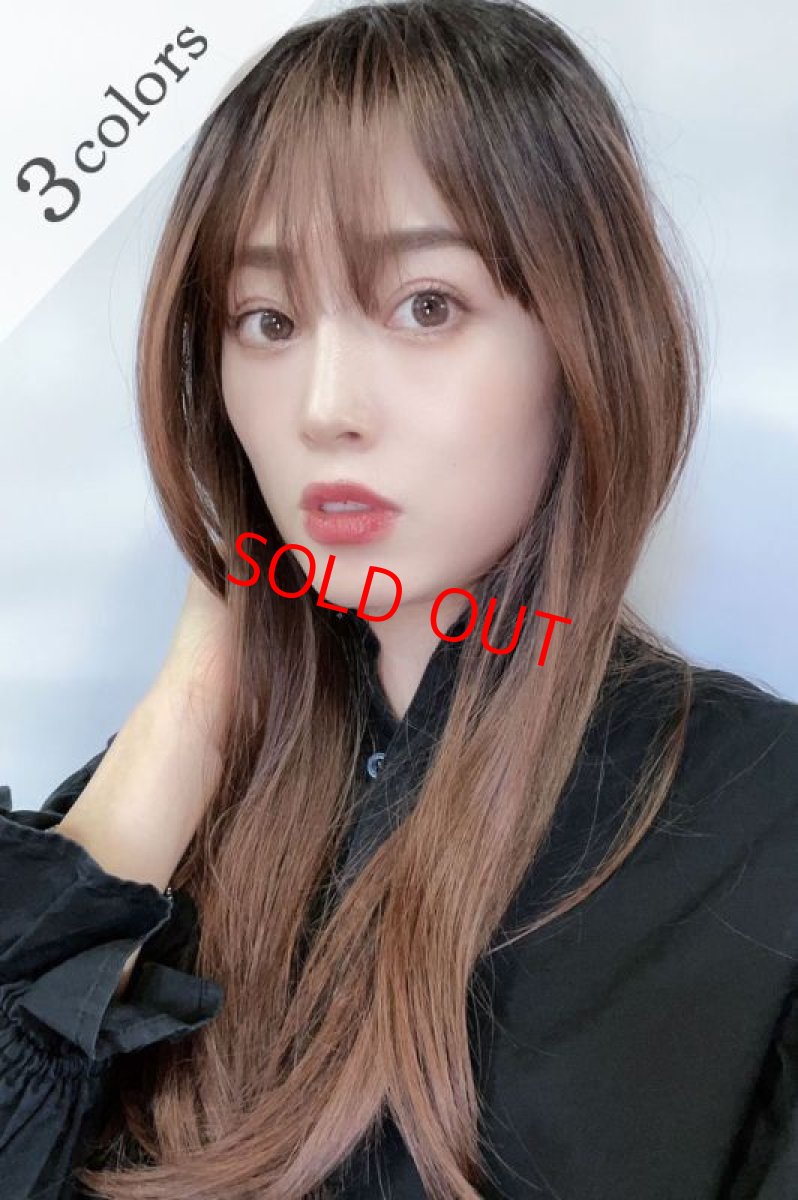 画像1: 《Sサイズ展開あり》極薄ふかし加工✩シースルーバング☆小顔レイヤーエアリーロング【根元黒染め×マロンブラウン】 (1)