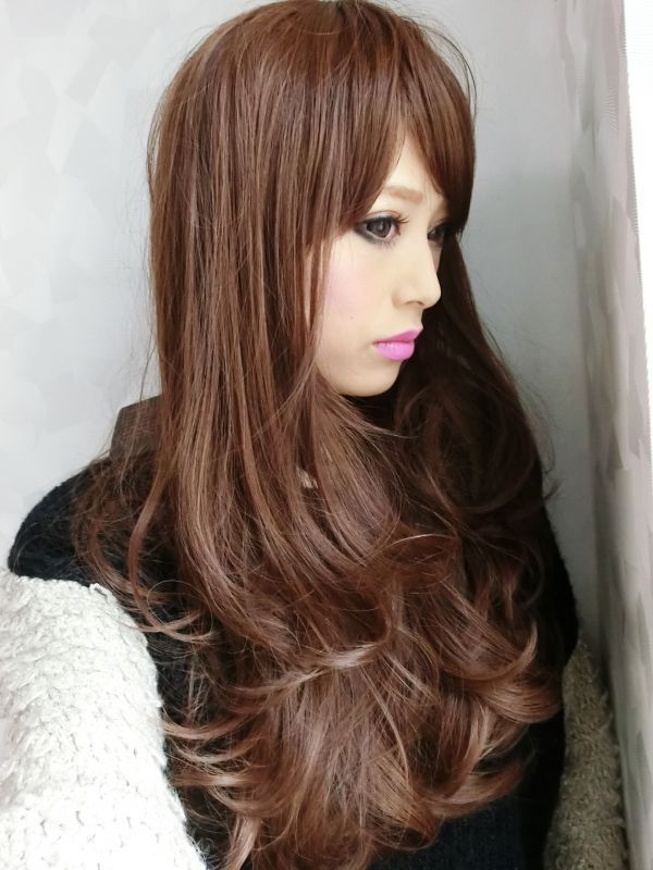 廃盤完売商品 グラマラスカールロング マロンブラウン ロングカールウィッグ 大人ガーリー系 レイヤーカット 斜め分け前髪 ゆるカール Sugar Cranz