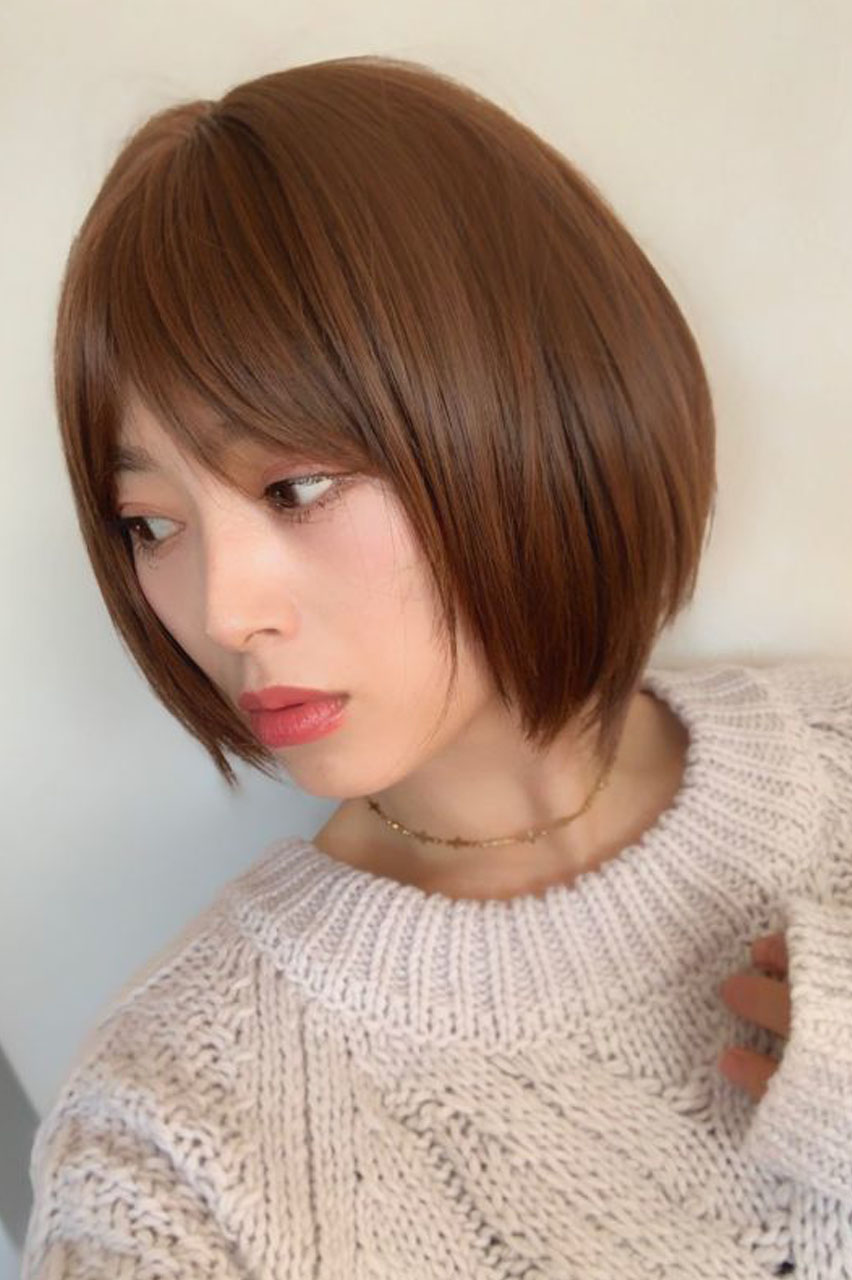日替わりsale 幅広つむじ パーフェクト万能シルエットショートボブ マロンブラウン Sugar Cranz