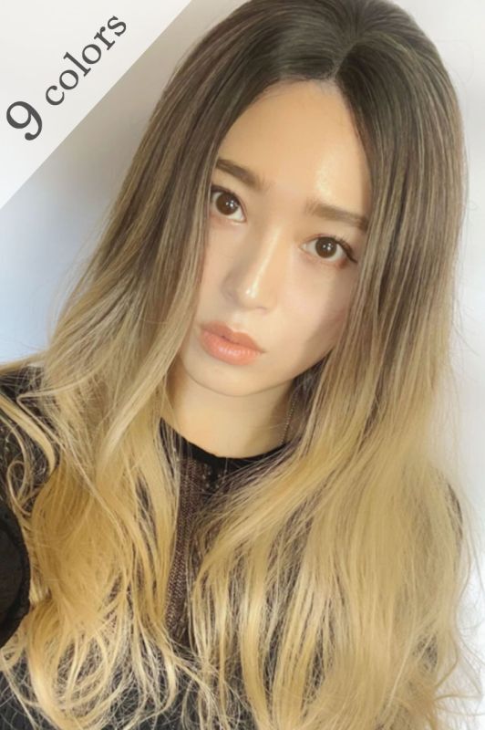 画像1: front lace wig☆ジェンダーレスウェーブロング【根元ダークアッシュorオリーブアッシュ×アッシュゴールド】 (1)