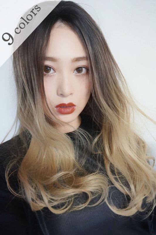 画像1: front lace wig☆ジェンダーレスウェーブロング【根元黒染め×アッシュゴールドグラデ】 (1)