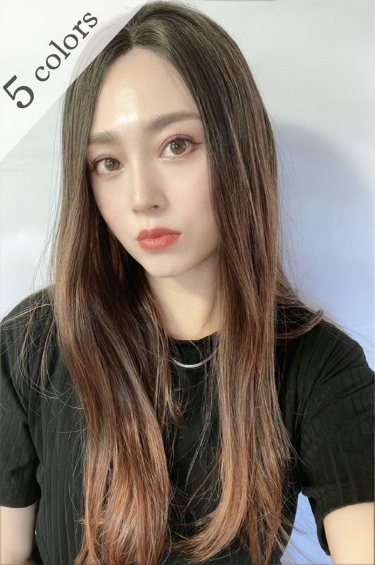 画像1: front lace wig☆センターパート☆ワンレンストレートロング【根元黒染め×ショコラブラウングラデ】 (1)